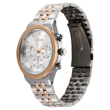 Sonata Eternia Quartz Multifunction Silver Dial Metal Strap Watch For Men