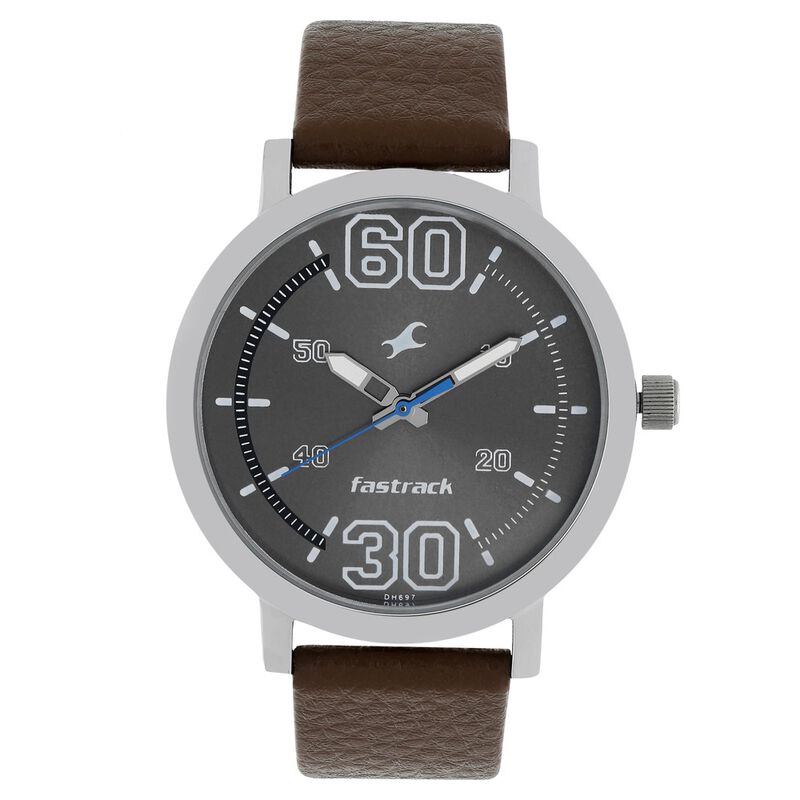 Fastrack Fundamentals Quartz Analog Grey Dial Leather Strap Watch for Guys - image number 0