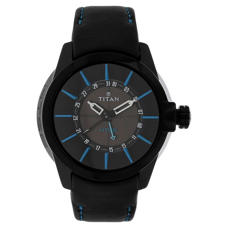 Titan Solar Powered Black Dial Quartz Leather Strap watch for Men