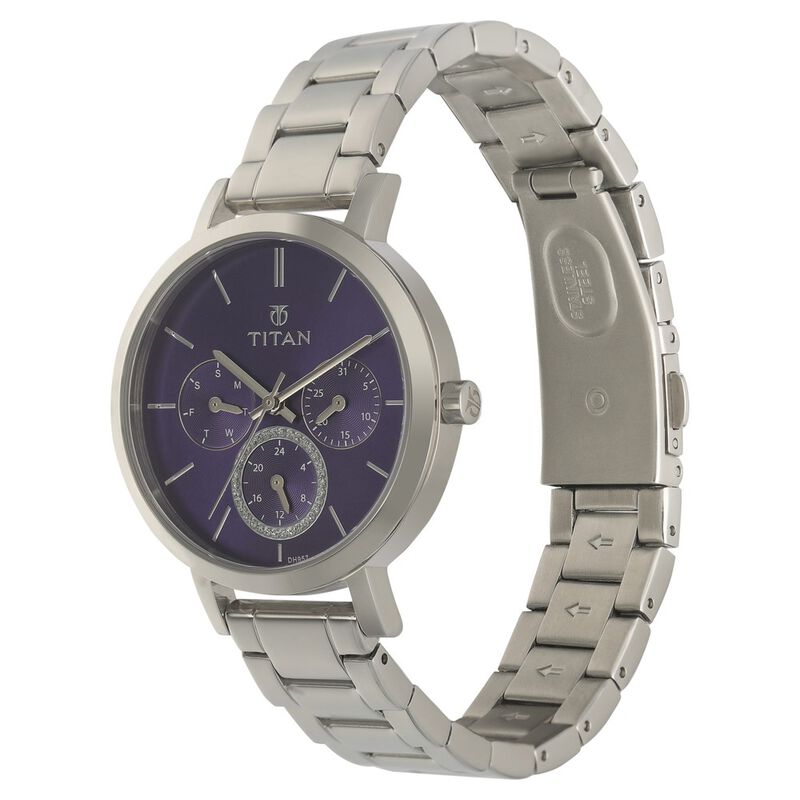 Titan Quartz Multifunction Purple Dial Stainless Steel Strap Watch for Women - image number 2