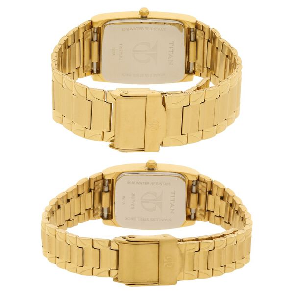 Titan Quartz Analog with Date White Dial Stainless Steel Strap Watch for Couple - image number 3