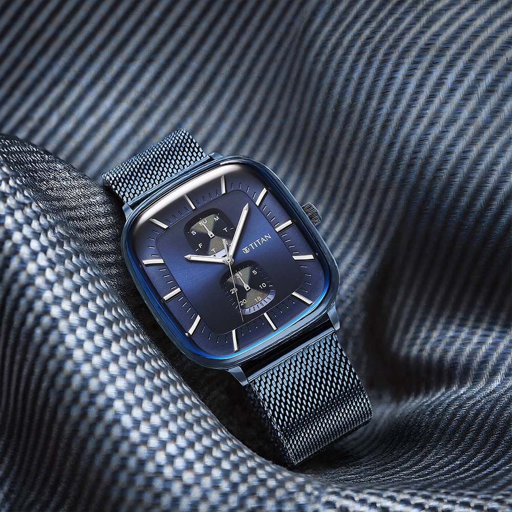 Titan Avant Garde Blue Dial Quartz Multifunction Stainless Steel Strap Watch for Men-picture-11