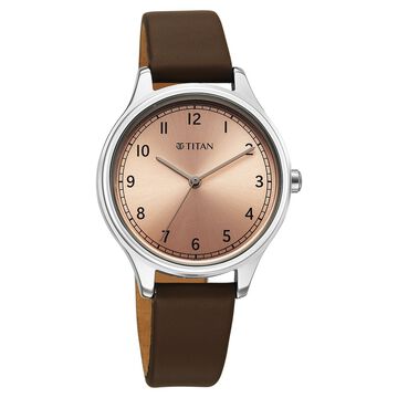 Titan Workwear Quartz Analog Rose Gold Dial Brown Colour Leather Strap Watch For Women