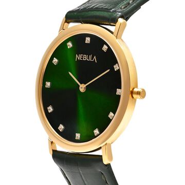 Titan Nebula Vintage 18k Gold Analog Diamond Studded Dial Leather Strap Watch for Men