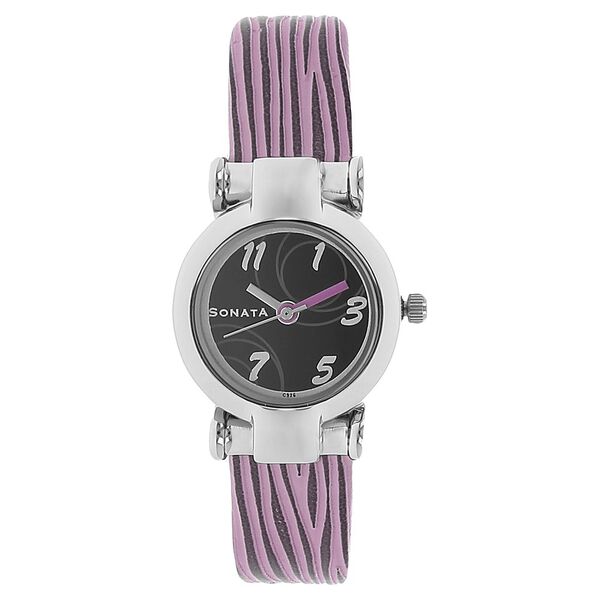 Sonata Quartz Analog Black Dial Leather Strap Watch for Women - image number 0