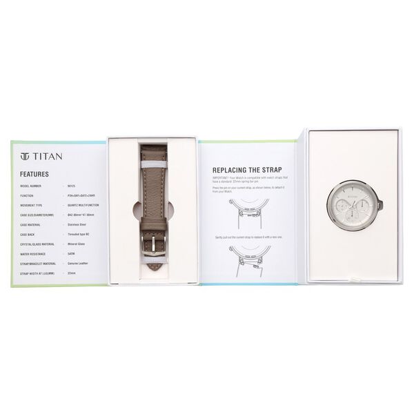 Titan Quartz Multifunction Grey Dial Leather Strap Watch for Men - image number 5