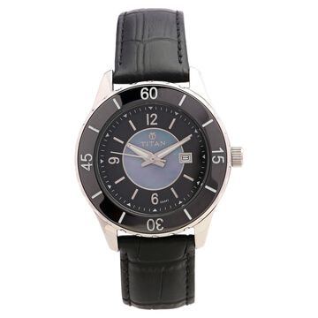 Titan Quartz Analog with Date Black Dial Leather Strap Watch for Women
