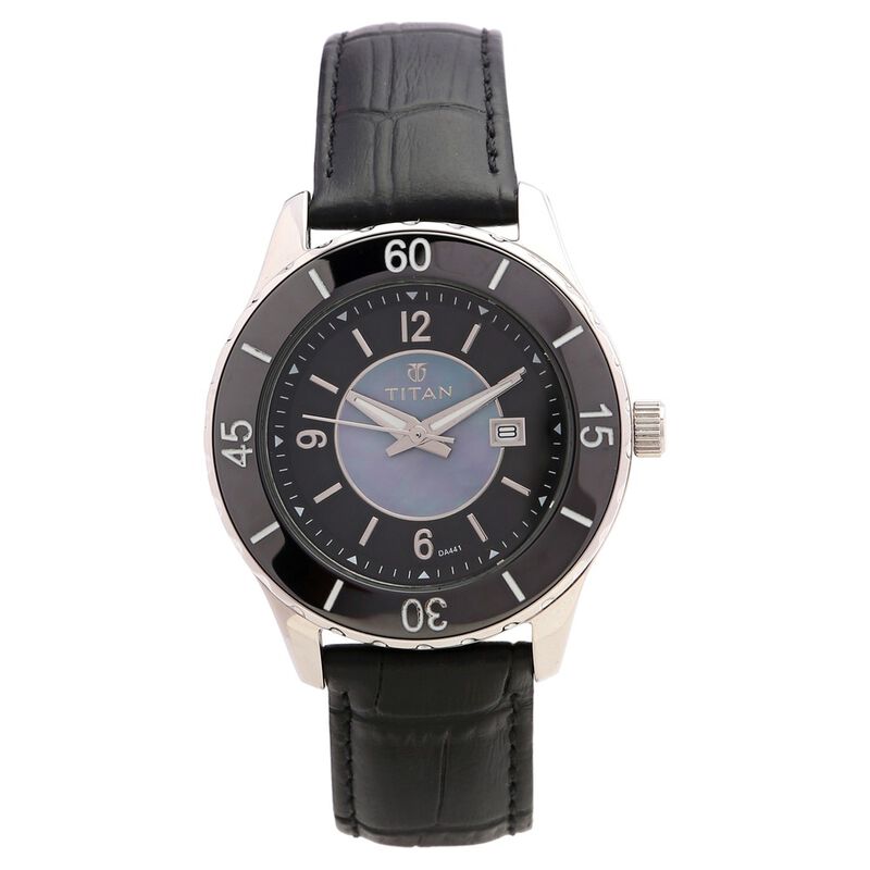 Titan Quartz Analog with Date Black Dial Leather Strap Watch for Women - image number 0