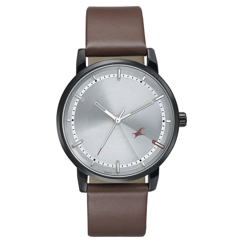 Fastrack Style Up Silver Dial Leather Strap Watch for Guys - image number 1