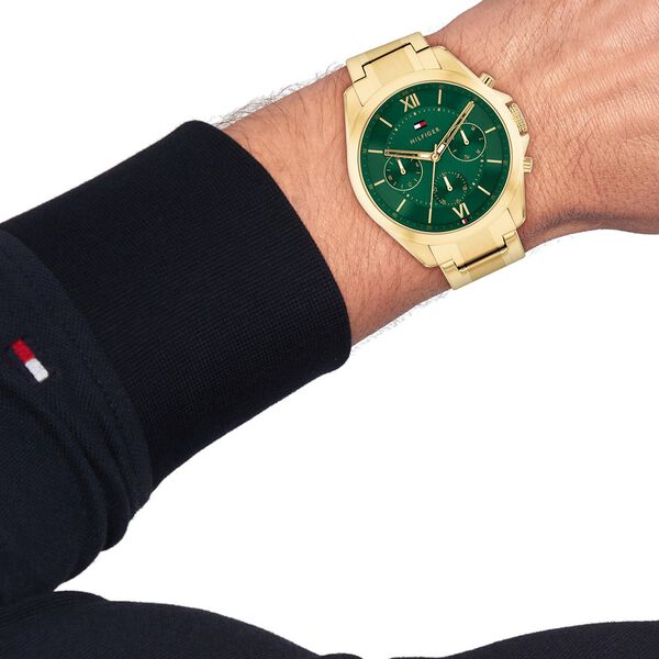 Tommy Hilfiger Quartz Multifunction Green Dial Golden Stainless Steel Strap Watch For Men - image number 4