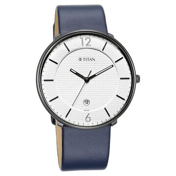 Titan Minimals White Dial Analog with Date Leather Strap watch for Men