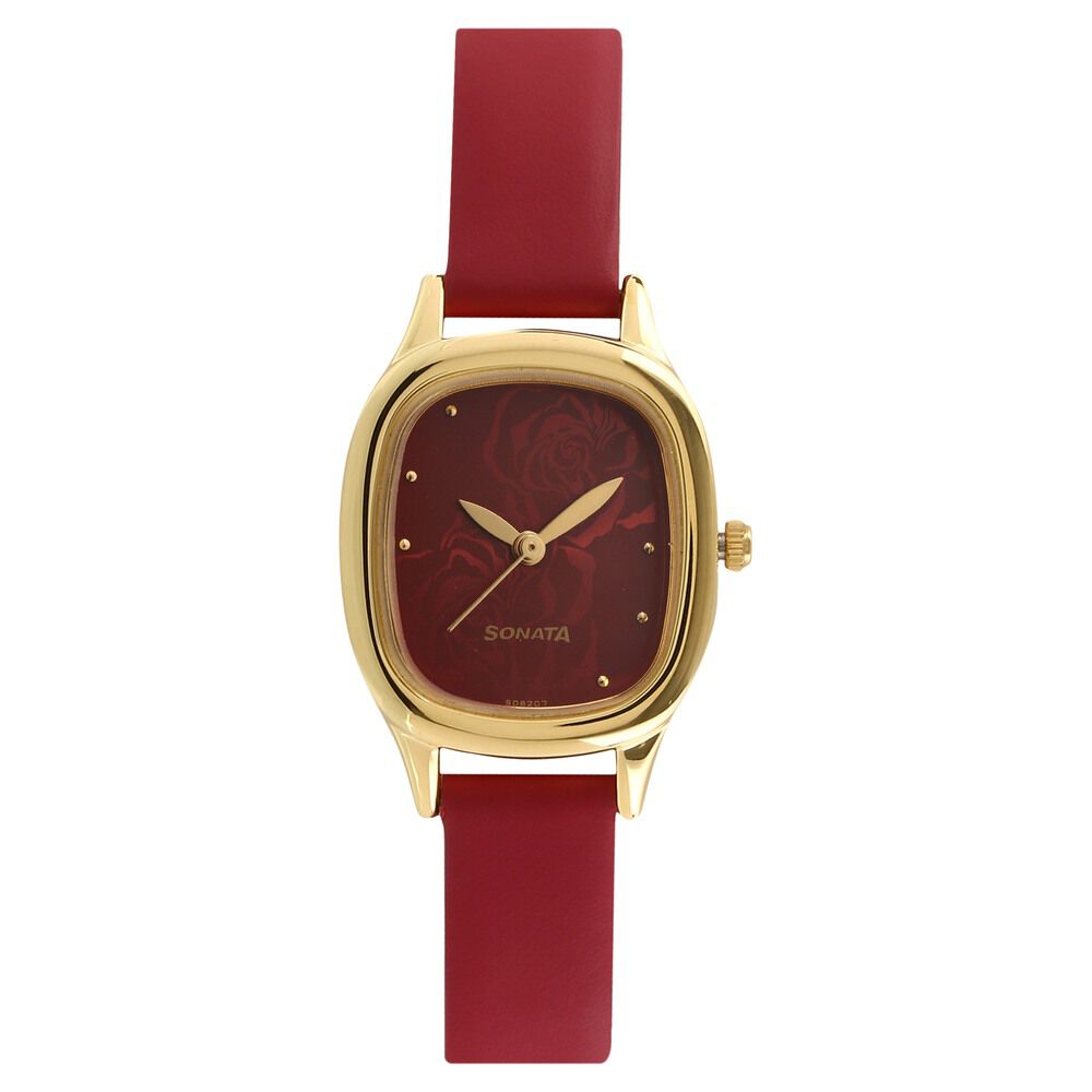 Buy Online Sonata Quartz Analog Red Dial Leather Strap Watch for Women ns8060yl03 Titan