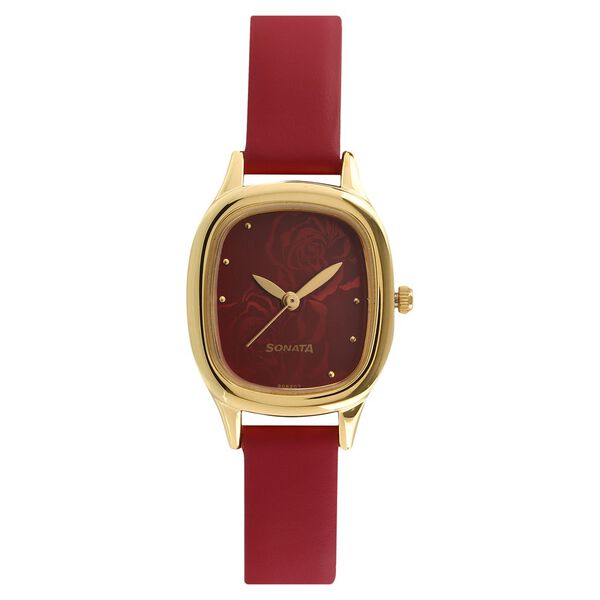 Sonata Quartz Analog Red Dial Leather Strap Watch for Women - image number 0