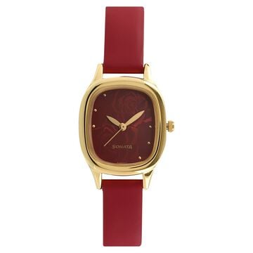 Sonata Quartz Analog Red Dial Leather Strap Watch for Women