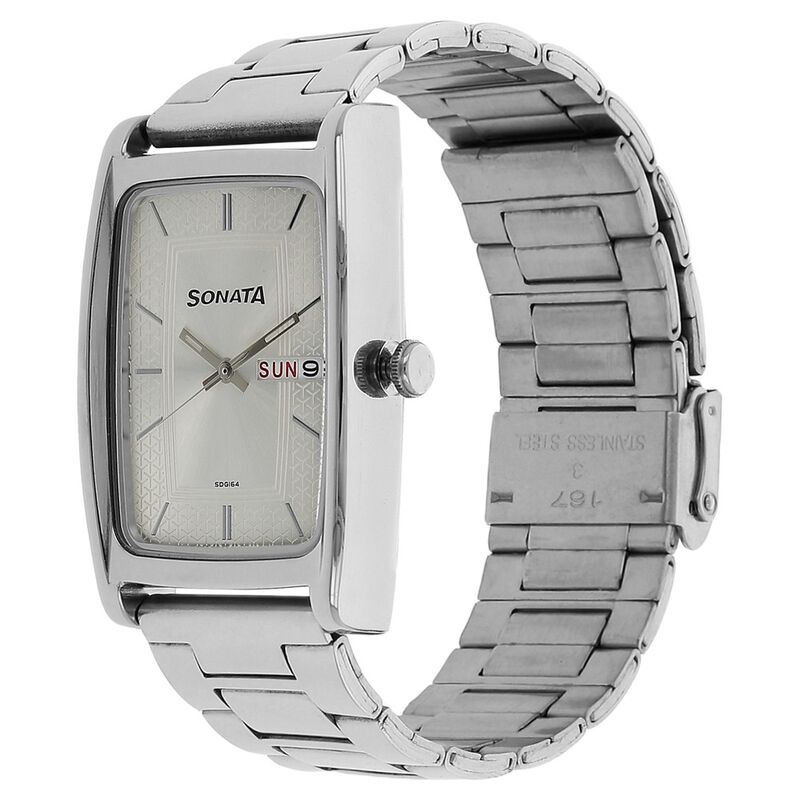 Sonata Quartz Analog with Day and Date Silver Dial Stainless Steel Strap Watch for Men - image number 1