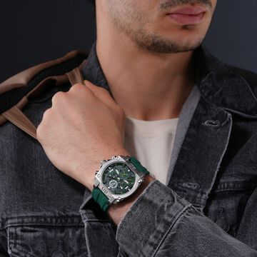 Police Multifunction Green Dial Green Color Silicone Strap Watch For Men