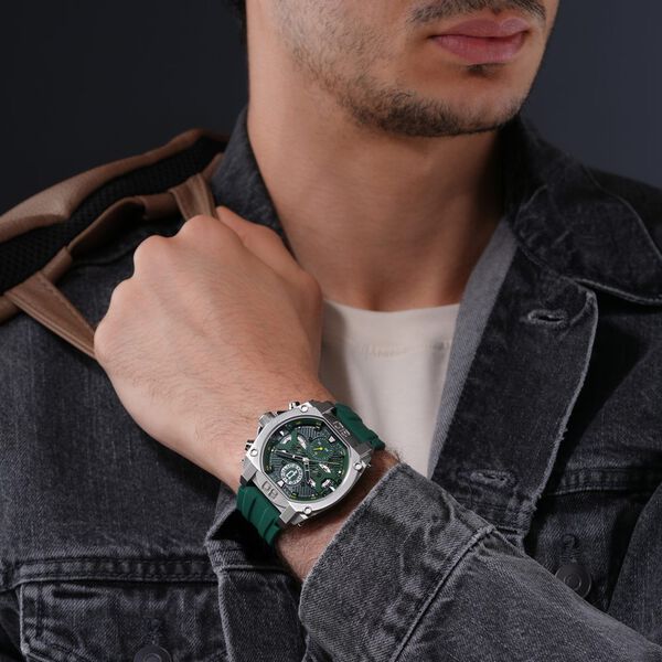 Police Multifunction Green Dial Green Color Silicone Strap Watch For Men - image number 6