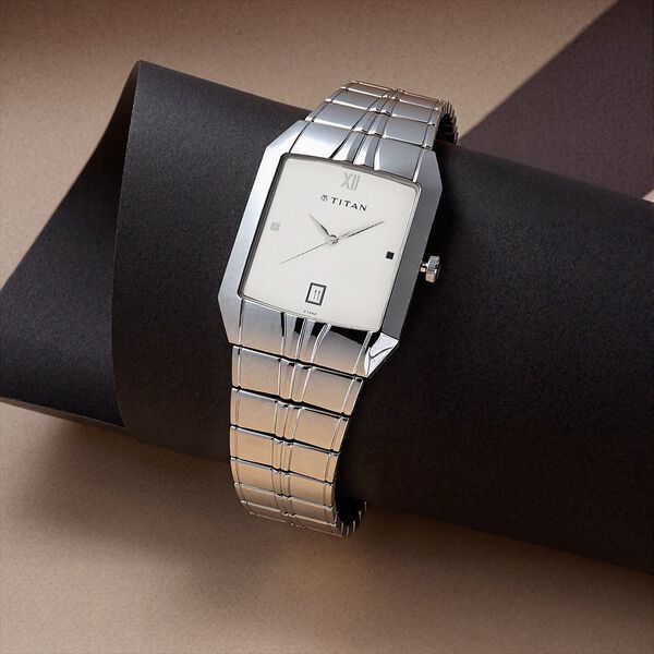 Buy Online Titan Analog with Date White Dial Metal Strap watch for