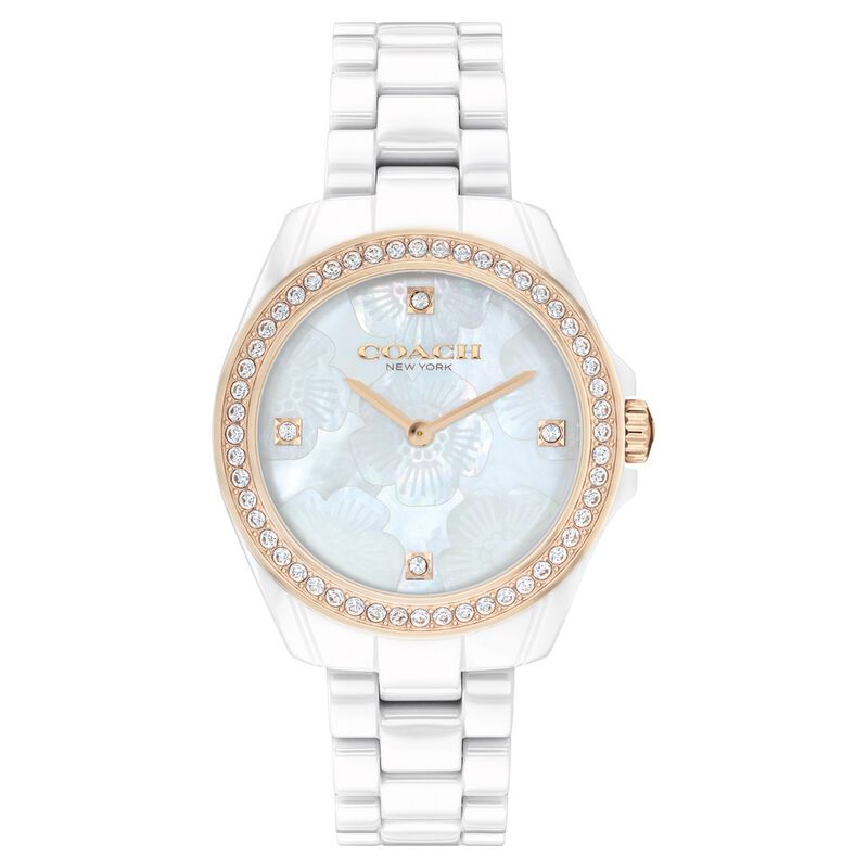 Coach Quartz Analog Mother Of Pearl Dial Ceramic Strap Watch for Women
