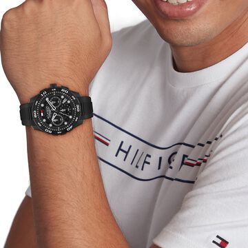 Tommy Hilfiger Quartz Chronograph Black Dial Black Silicone Strap Watch For Men
