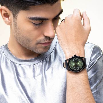 Vyb Drift By Fastrack Quartz Analog Green Dial Leather Strap Watch For Guys
