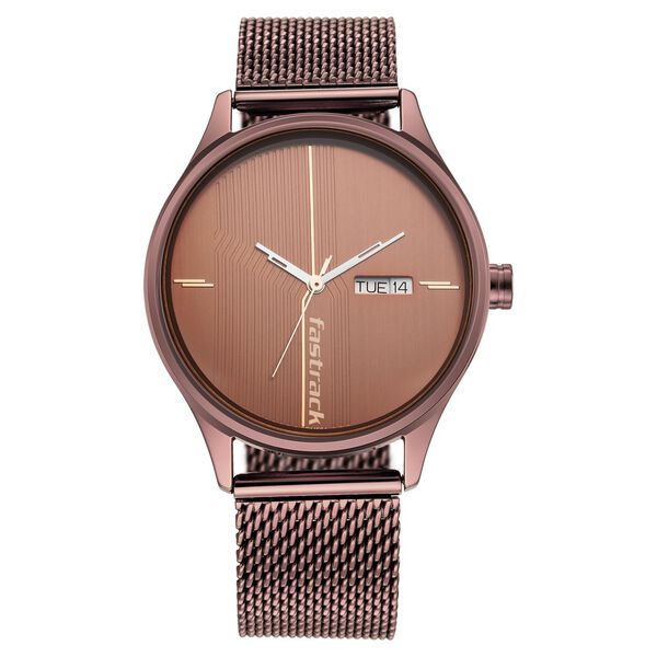 Fastrack Style Up Quartz Analog with Day and Date Brown Dial Stainless Steel Strap Watch for Guys - image number 2
