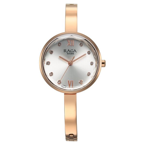 Titan Raga Showstopper Quartz Analog Silver Dial Rose Gold Metal Strap Watch For Women - image number 0