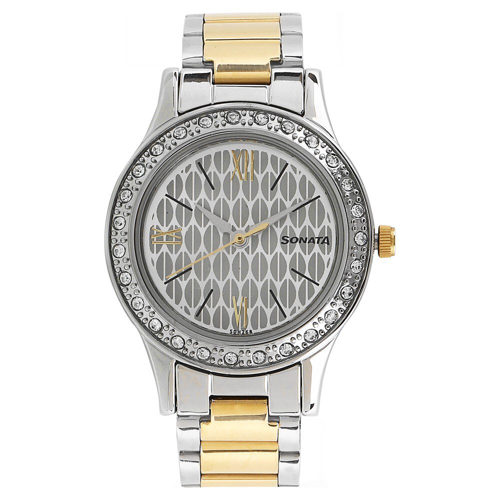 Buy Online Sonata Stardust White Dial Women Watch With Stainless Steel Strap nm8123bm01 Titan