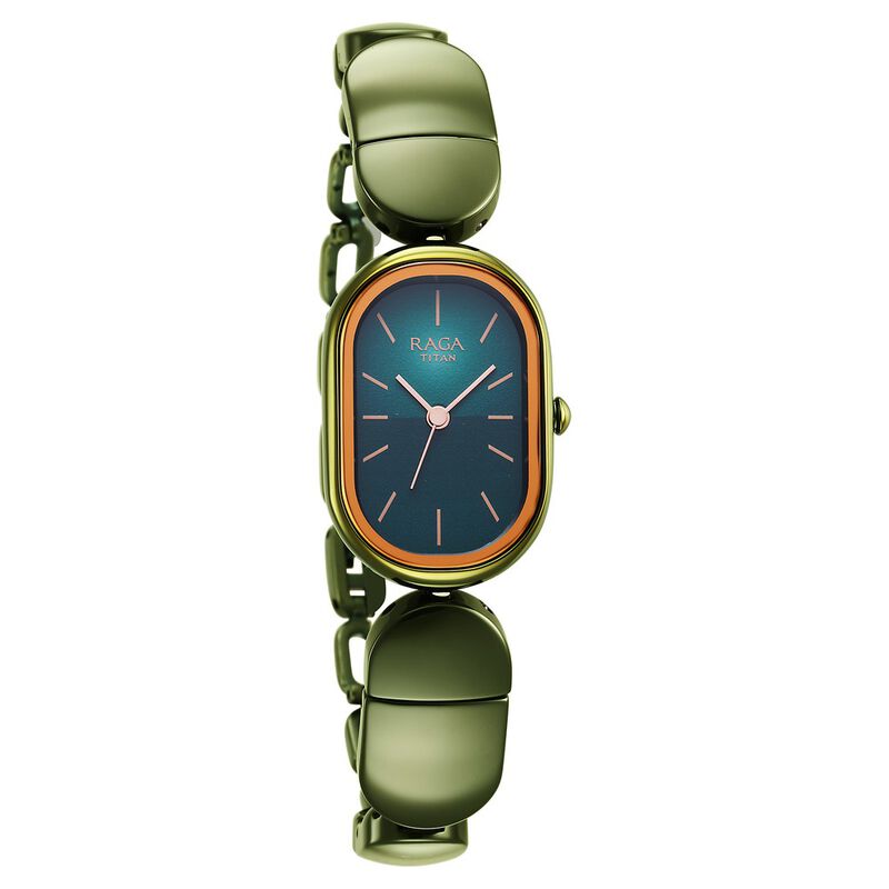 Titan Raga Ceramics Quartz Analog Blue Dial Green Ceramic Strap Watch For Women