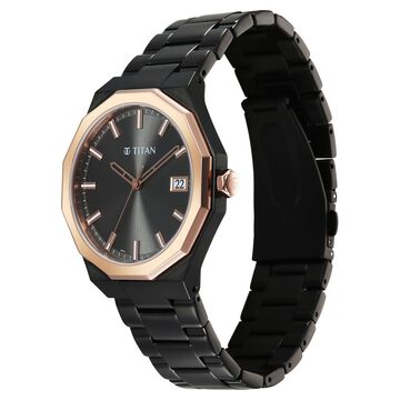 Titan Regalia Dodecagon Quartz Analog with Date Grey Dial Black Stainless Steel Strap Watch For Men