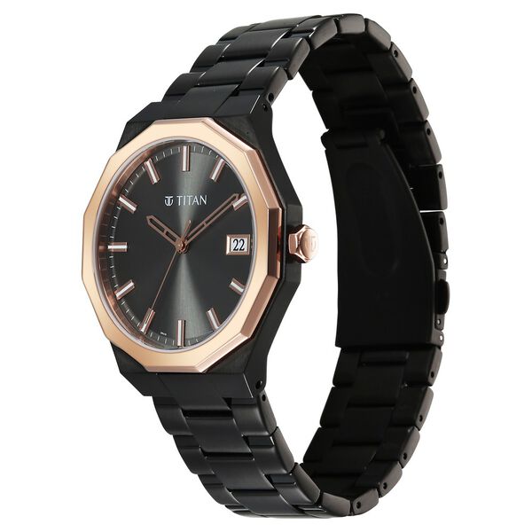 Titan Regalia Dodecagon Quartz Analog with Date Grey Dial Black Stainless Steel Strap Watch For Men - image number 2
