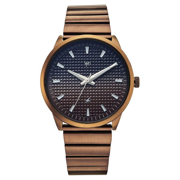 Vyb Arcane By Fastrack Quartz Analog Two Toned Dial Brown Stainless Steel Strap Watch For Guys - image number 0