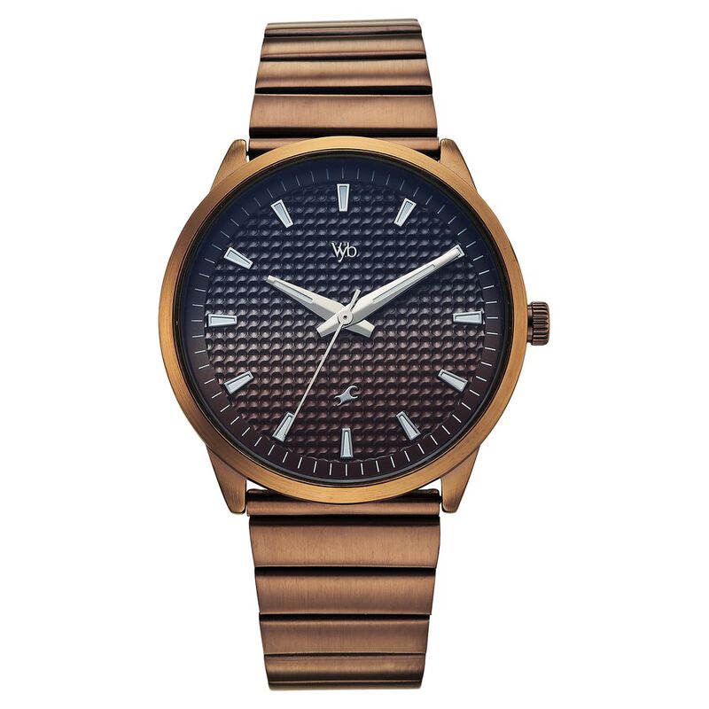 Vyb Arcane By Fastrack Quartz Analog Two Toned Dial Brown Stainless Steel Strap Watch For Guys