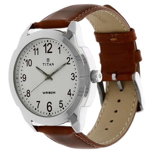 Titan Quartz Analog White Dial Leather Strap Watch for Men - image number 1