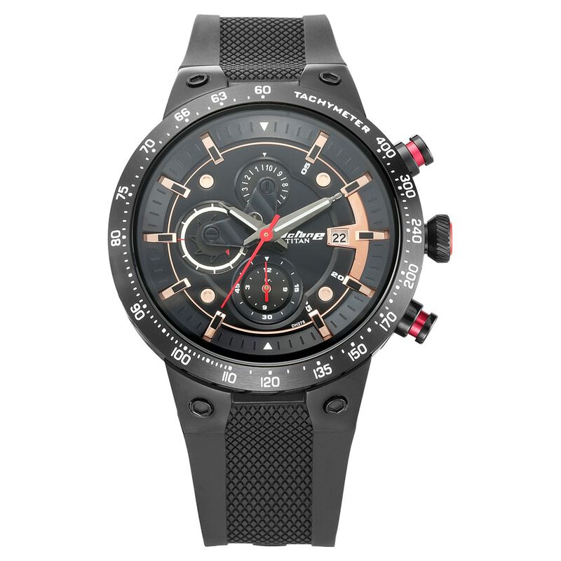 Titan Octane Black Dial Chronograph PU Strap watch for Men