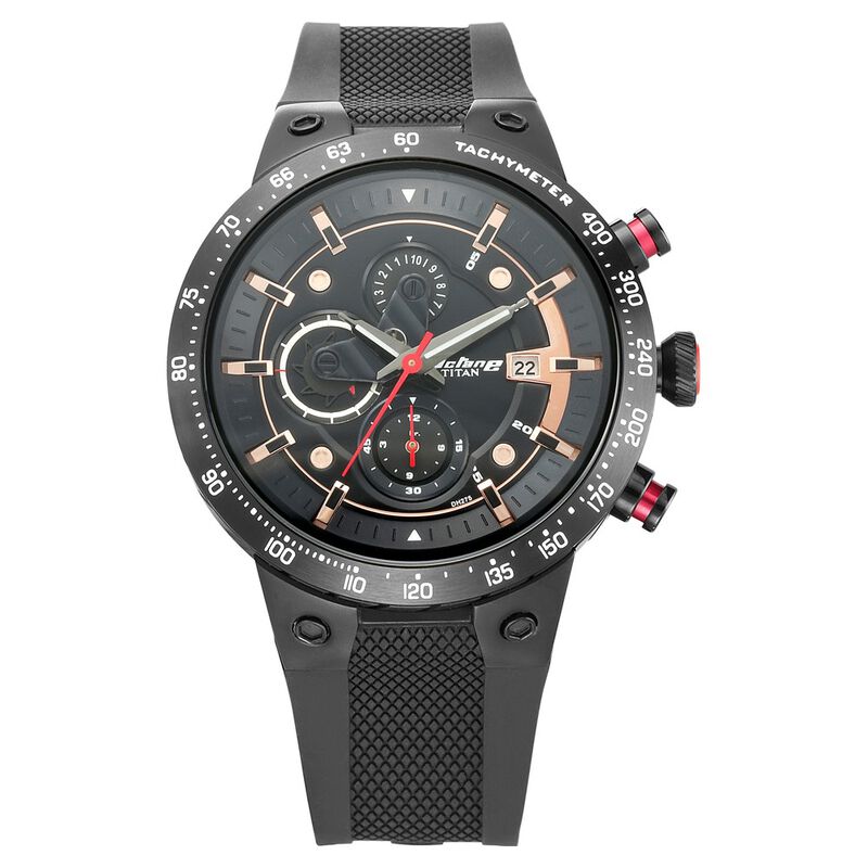 Titan Octane Black Dial Chronograph PU Strap watch for Men - image number 0