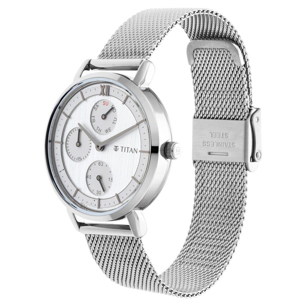 Buy Online Titan Women s Regal Roman Numeral Silver Dial Metal Strap Watch nq2652sm01 Titan