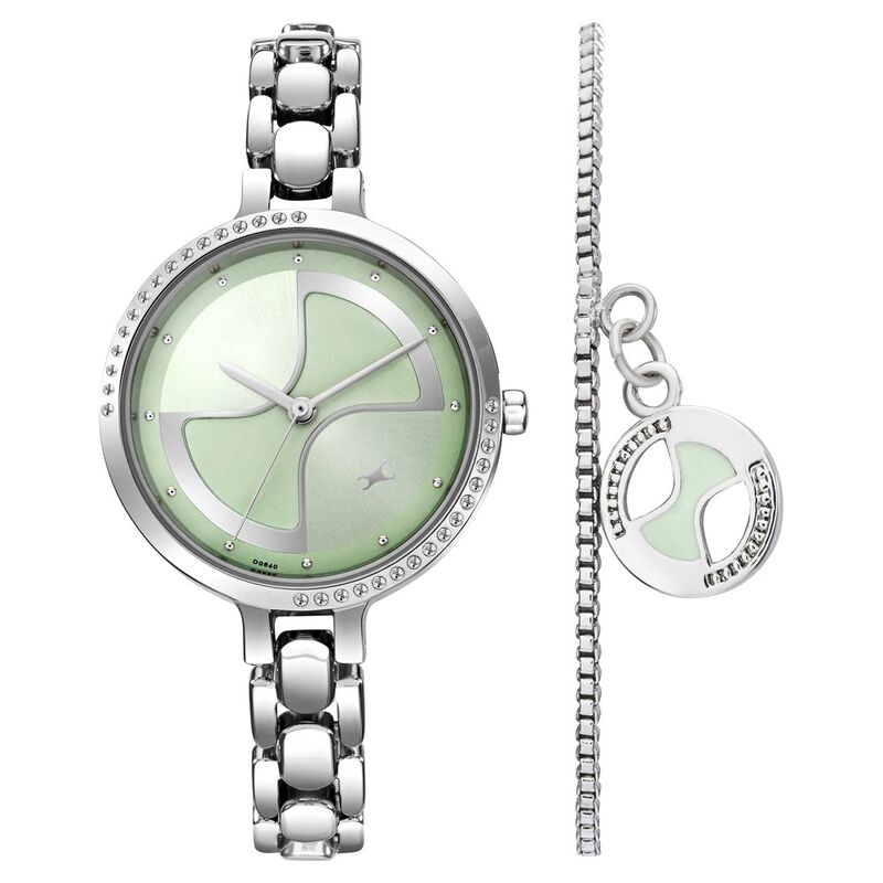 Fastrack Pulse Quartz Analog Green Dial Metal Strap Watch For Girls