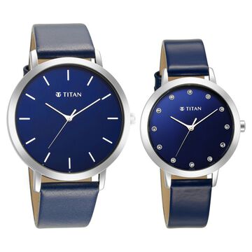 Titan Memento Blue Dial Analog Leather Strap watch for Couple