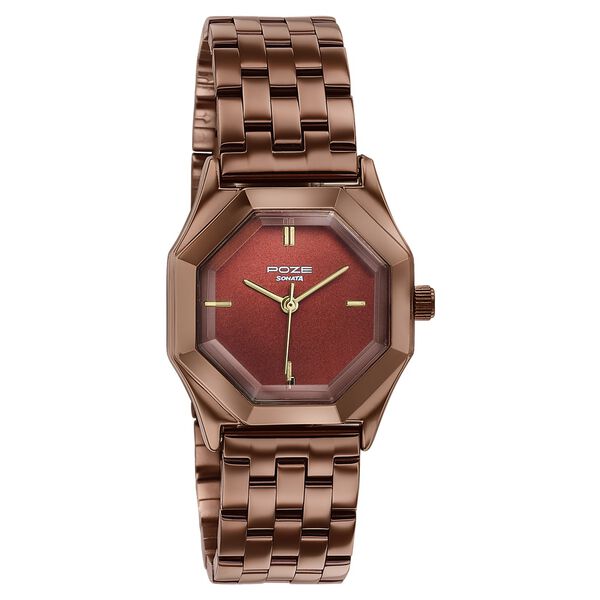 Poze By Sonata Quartz Analog Brown Dial Brown Metal Strap Watch For Women - image number 2