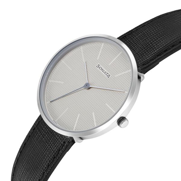 Sonata Ascent Quartz Analog White Dial Leather Strap Watch For Men - image number 1