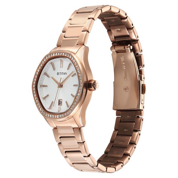 Titan Glamour Quartz Analog with Date Silver Dial Rose Gold Stainless Steel Strap Watch For Women - image number 2