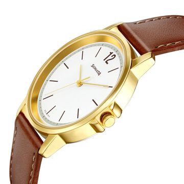 Sonata Quartz Analog White Dial Leather Strap Watch for Men