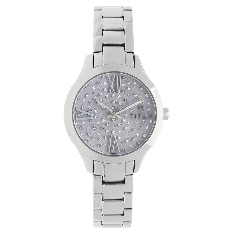 Titan Quartz Analog Purple Dial Metal Strap Watch for Women