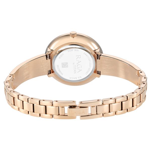 Titan Raga Showstopper Quartz Analog Purple Round Dial Rose Gold Metal Strap Watch For Women - image number 4