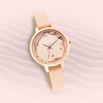 Fastrack Uptown Retreat Quartz Analog Rose Gold Dial Leather Strap Watch for Girls