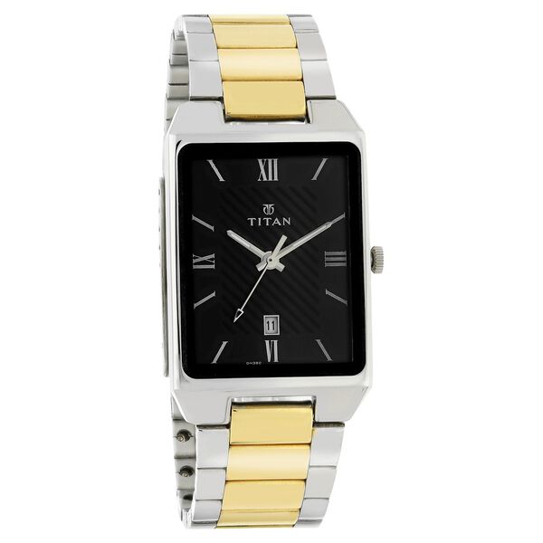 Titan Rectangle Black Dial Analog with Date Stainless Steel Strap watch for Men - image number 1