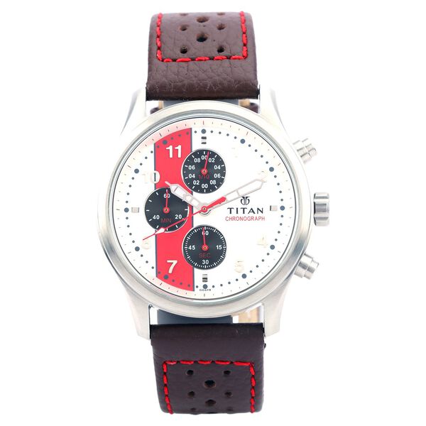 Titan Chronograph Silver Dial Quartz Leather Strap watch for Men - image number 0