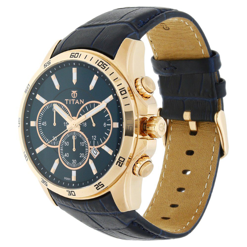 Buy Online Titan Classic Blue Dial Analog Leather Strap watch for