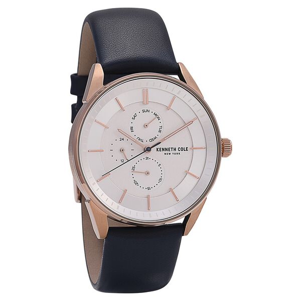 Kenneth Cole Quartz Multifunction Silver Dial Leather Strap Watch for Men - image number 1